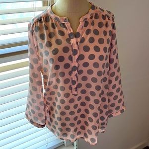 Banana Republic pink and gray polka dot 3/4 sleeve blouse